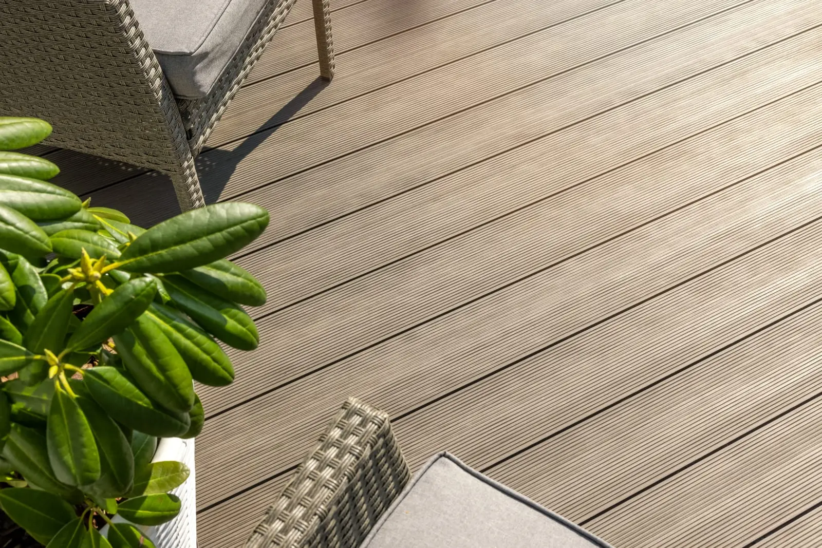 Composite deck boards close up