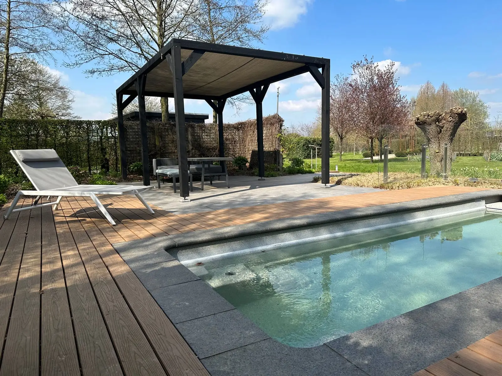 Garden swimming pool with a paved surround