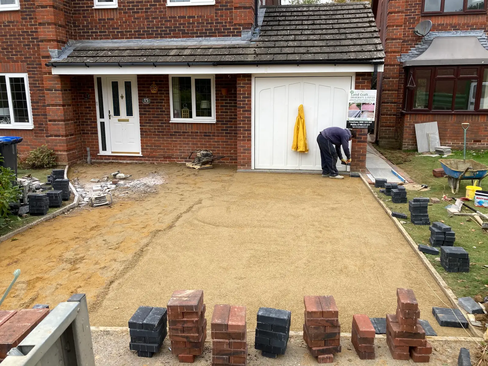 Screeded sand base with blocks ready to lay
